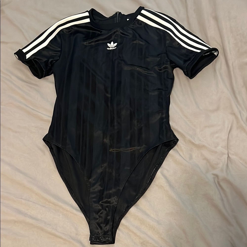 adidas Black Bodysuit with White Stripes